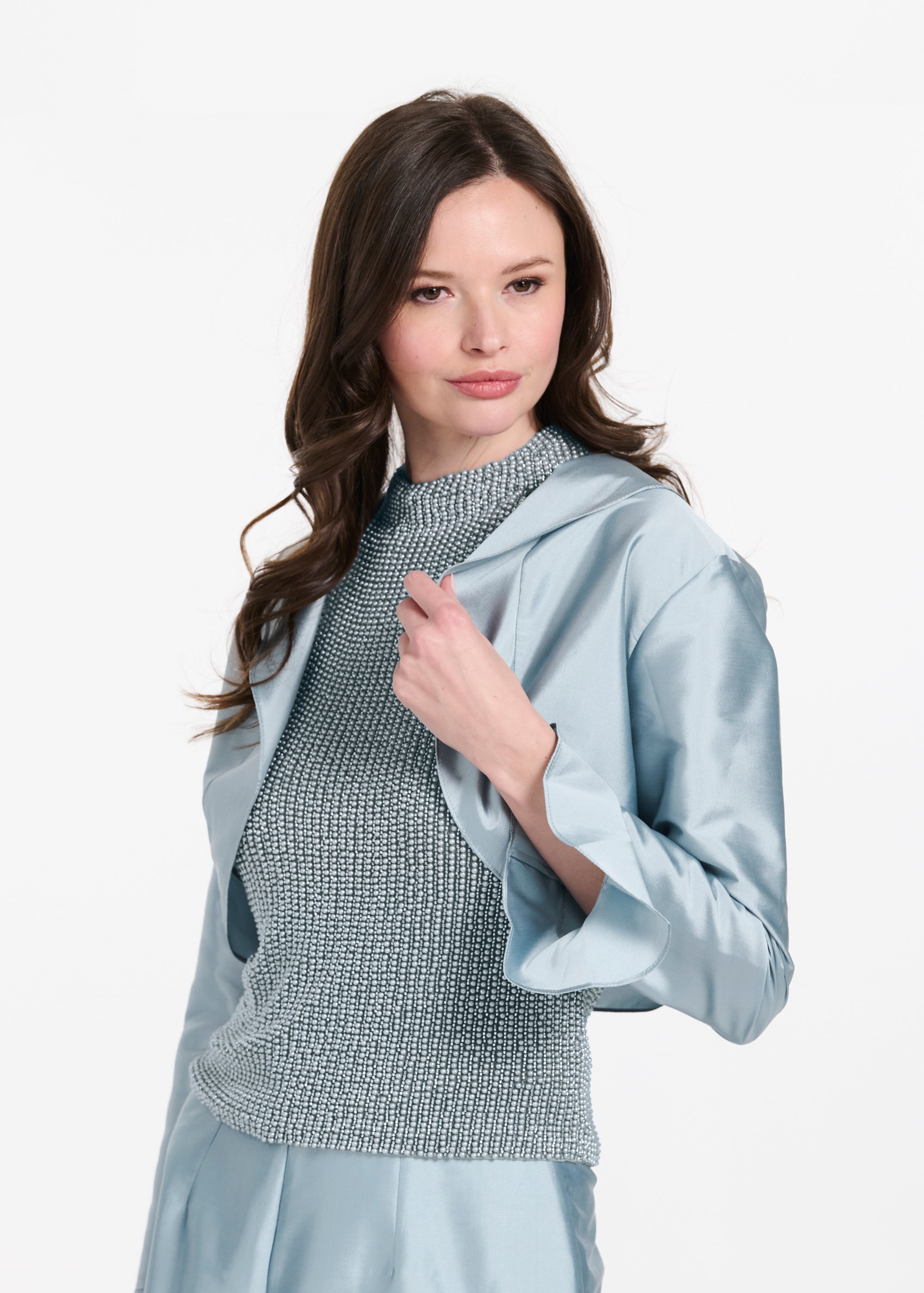 TAFFETA RUFFLE BOLERO LIGHT BLUE