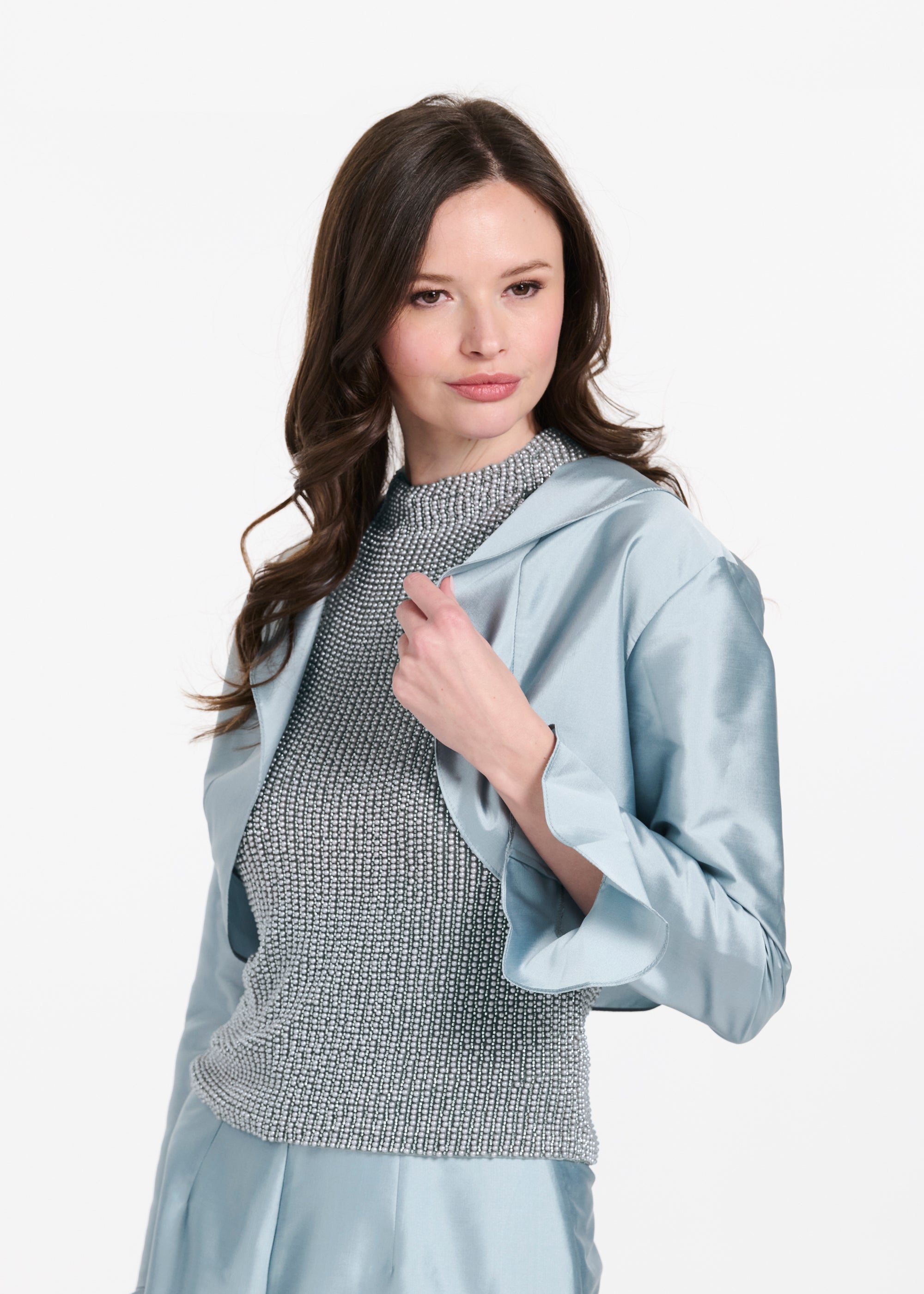 TAFFETA RUFFLE BOLERO BLACK