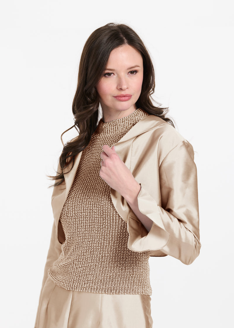 TAFFETA RUFFLE BOLERO CHAMPAGNE