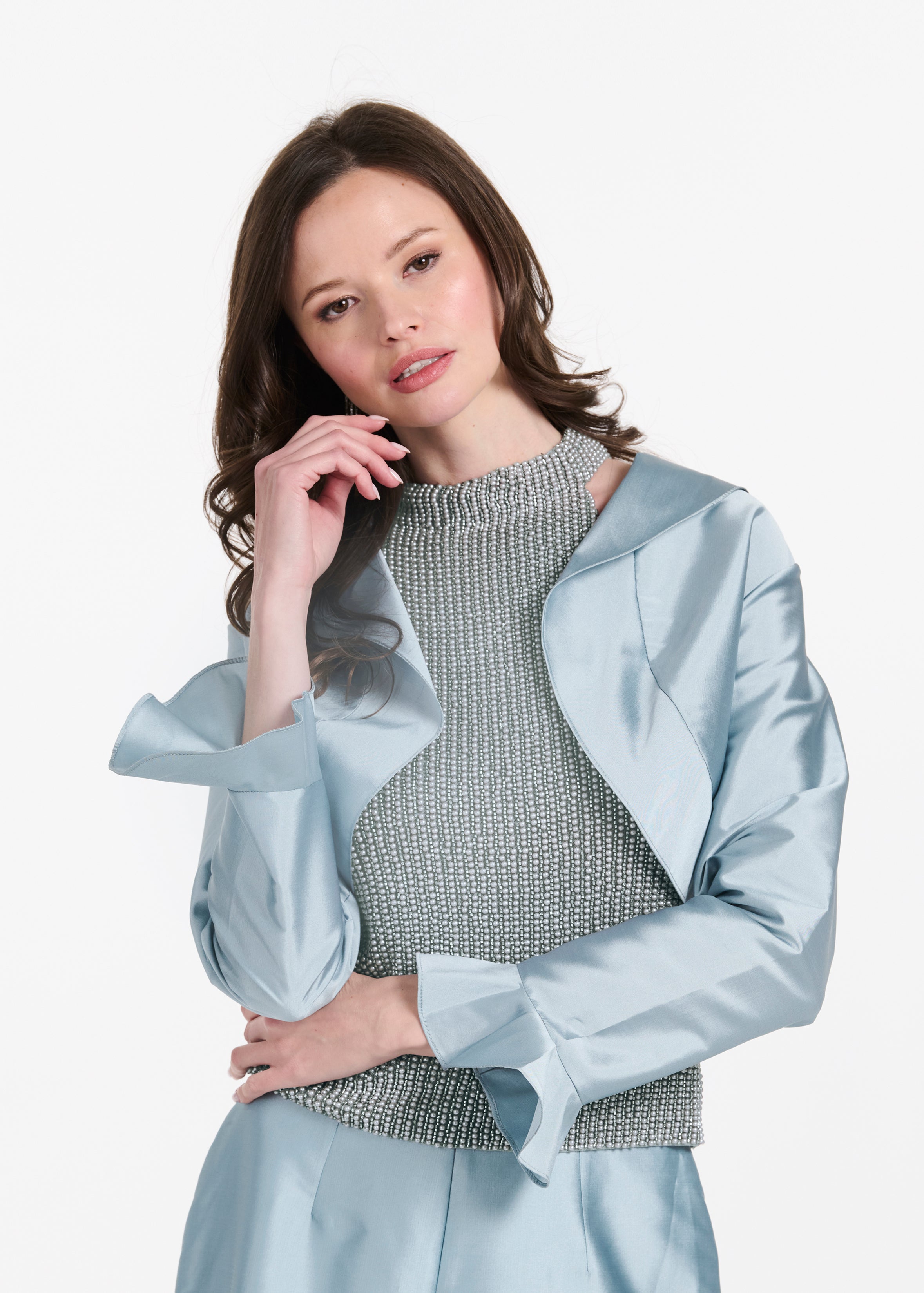 Taffeta Ruffle Bolero Black | Emily Shalant