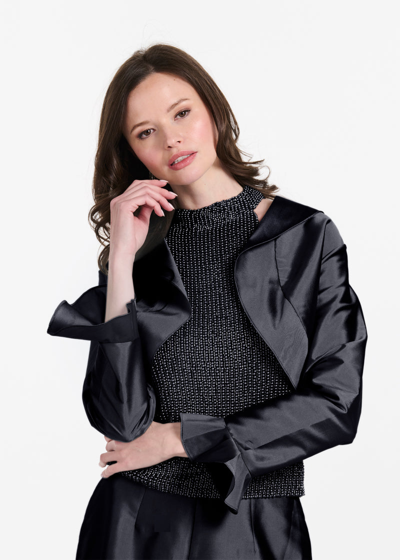 TAFFETA RUFFLE BOLERO BLACK