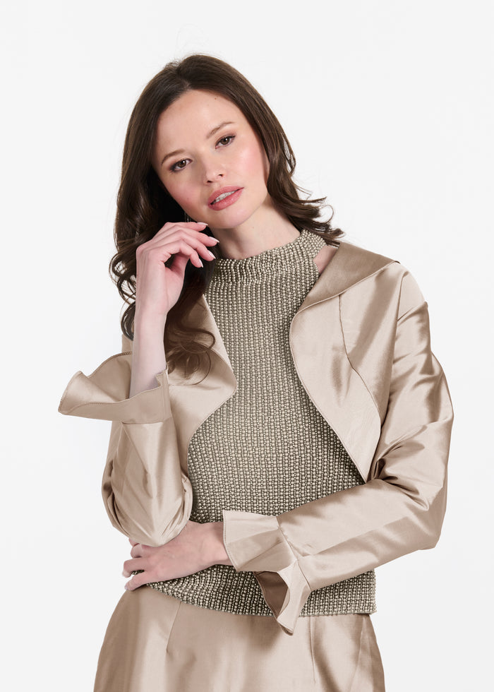TAFFETA RUFFLE BOLERO SUNTAN