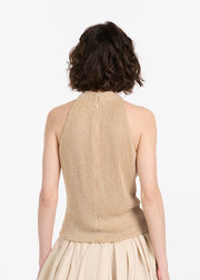 CHAMPAGNE PEARL ENCRUSTED SLEEVELESS MOCK NECK
