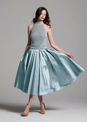 CHAMPAGNE PEARL ENCRUSTED SLEEVELESS MOCK NECK