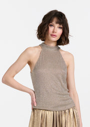 SILVER PEARLS ENCRUSTED SLEEVELESS MOCK NECK