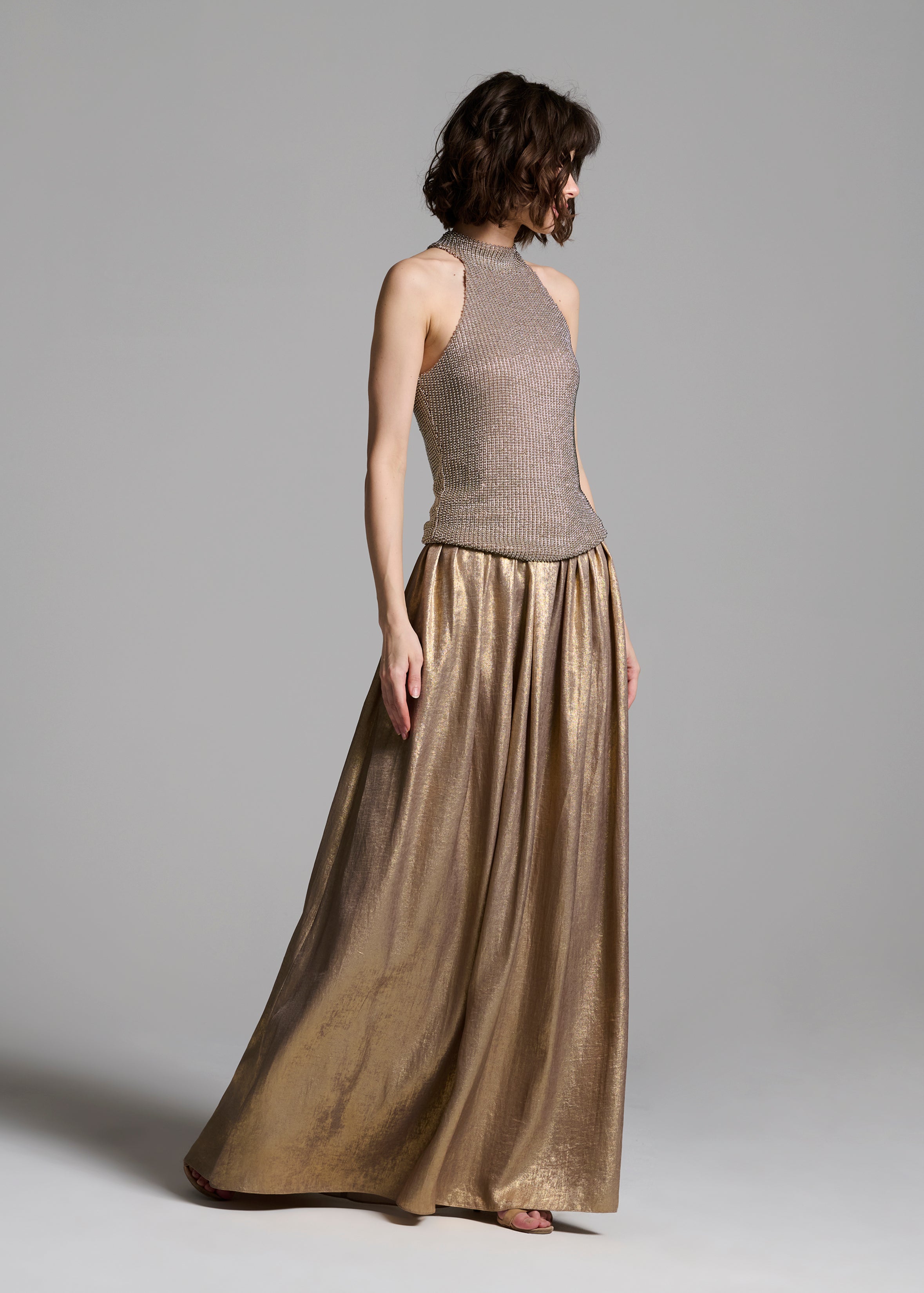 SILVER PEARLS ENCRUSTED SLEEVELESS MOCK NECK