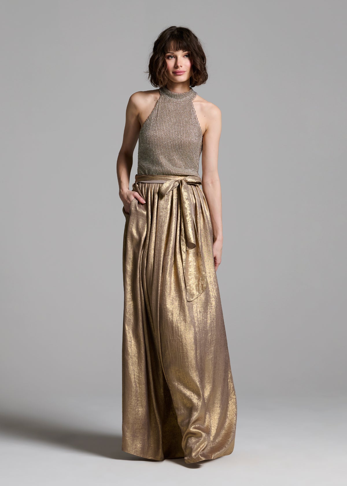 Lamé Chiffon Pleated Ballgown Skirt - Gold