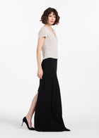 STRETCH PEARL BEADED V-NECK TOP IVORY PEARL