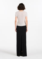 STRETCH PEARL BEADED V-NECK TOP IVORY PEARL