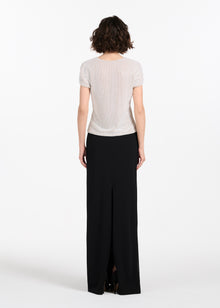 STRETCH PEARL BEADED V-NECK TOP IVORY PEARL