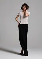 STRETCH PEARL BEADED V-NECK TOP IVORY PEARL