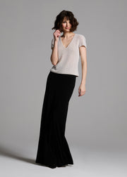 STRETCH PEARL BEADED V-NECK TOP IVORY PEARL