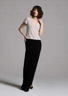 STRETCH PEARL BEADED V-NECK TOP IVORY PEARL