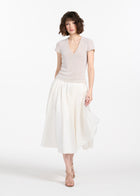 STRETCH PEARL BEADED V-NECK TOP IVORY PEARL