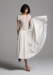 STRETCH PEARL BEADED V-NECK TOP IVORY PEARL