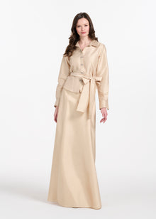 TAFFETA BLOUSE WITH CRYSTAL BOW BUTTONS AND SASH CHAMPAGNE