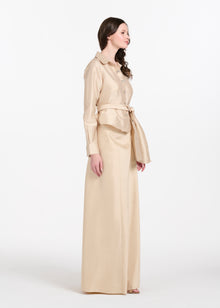 TAFFETA BLOUSE WITH CRYSTAL BOW BUTTONS AND SASH CHAMPAGNE