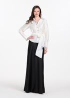 TAFFETA BLOUSE WITH CRYSTAL BOW BUTTONS AND SASH IVORY
