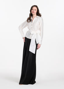TAFFETA BLOUSE WITH CRYSTAL BOW BUTTONS AND SASH IVORY