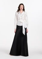TAFFETA BLOUSE WITH CRYSTAL BOW BUTTONS AND SASH IVORY