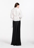 TAFFETA BLOUSE WITH CRYSTAL BOW BUTTONS AND SASH IVORY