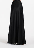 STRETCH SATIN BIAS LONG A-LINE SKIRT - BLACK