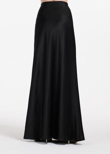 STRETCH SATIN BIAS LONG A-LINE SKIRT - BLACK