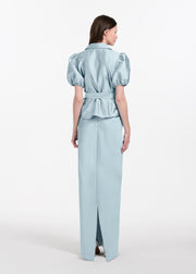 TAFFETA BIAS COLUMN SKIRT WITH SASH LIGHT BLUE