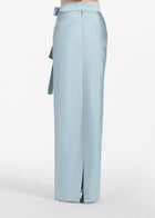 TAFFETA BIAS COLUMN SKIRT WITH SASH LIGHT BLUE