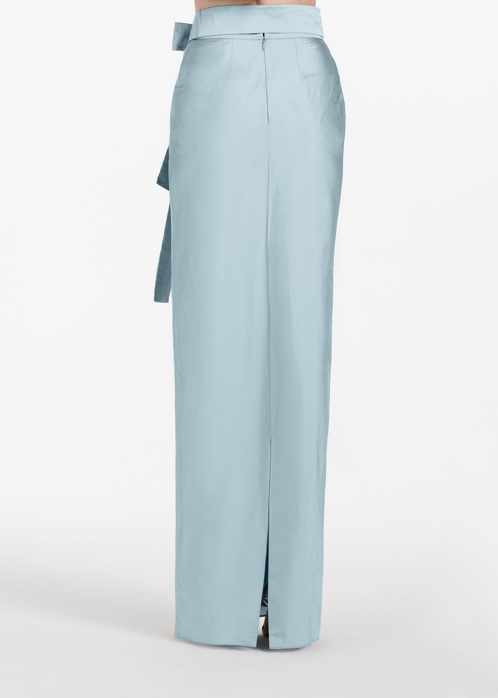 TAFFETA BIAS COLUMN SKIRT WITH SASH LIGHT BLUE