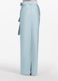 TAFFETA BIAS COLUMN SKIRT WITH SASH LIGHT BLUE