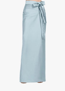 TAFFETA BIAS COLUMN SKIRT WITH SASH LIGHT BLUE