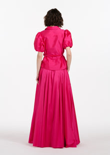 TAFFETA PUFF SLEEVE BLOUSE WITH CRYSTAL BOW HEART BUTTONS WATERMELON