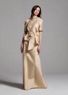 DRAPED TAFFETA BLOUSE WITH CRYSTAL NECKLACE CHAMPAGNE