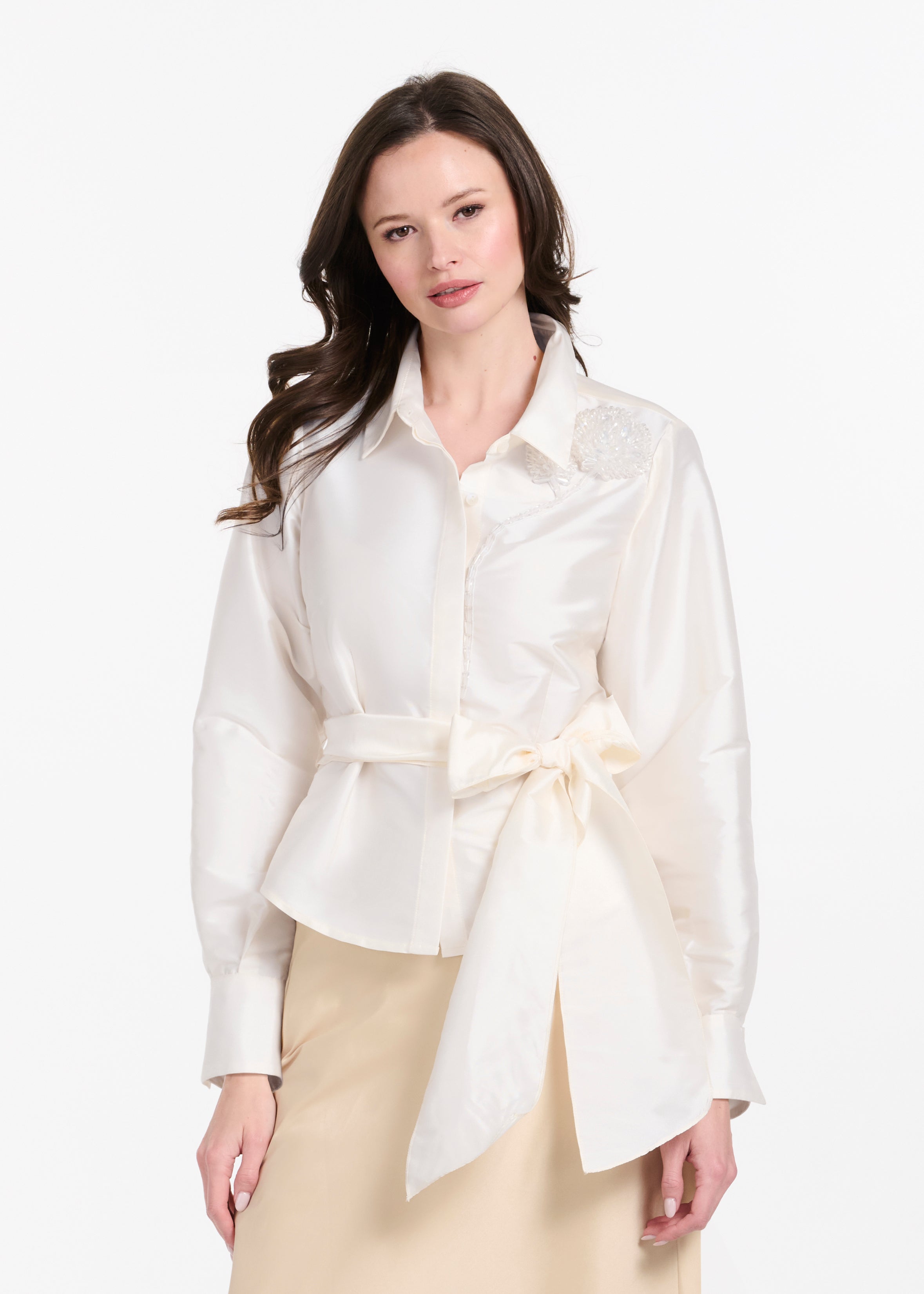 TAFFETA BLOUSE WITH CRYSTAL PEONY IVORY