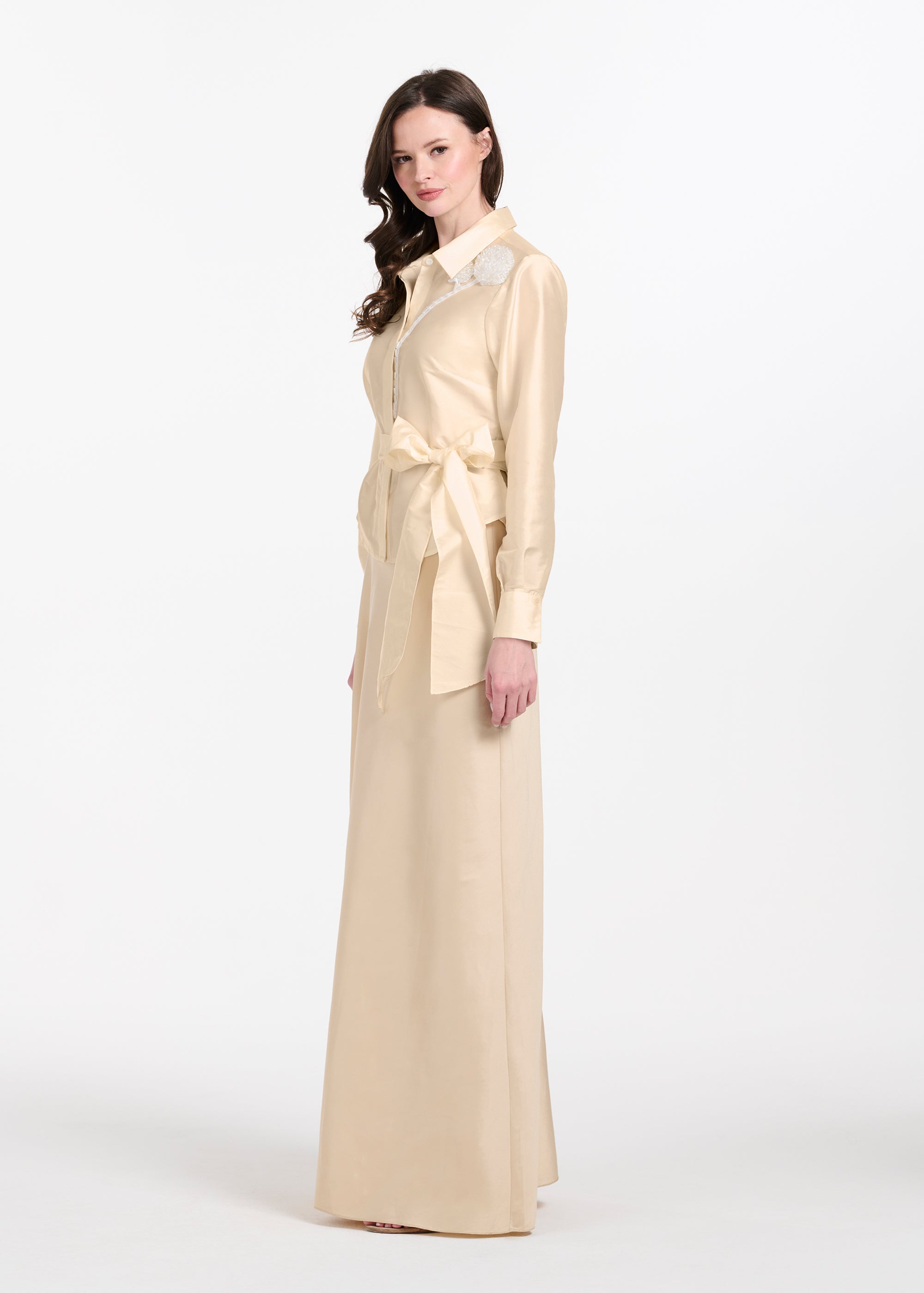 TAFFETA BLOUSE WITH CRYSTAL PEONY CHAMPAGNE