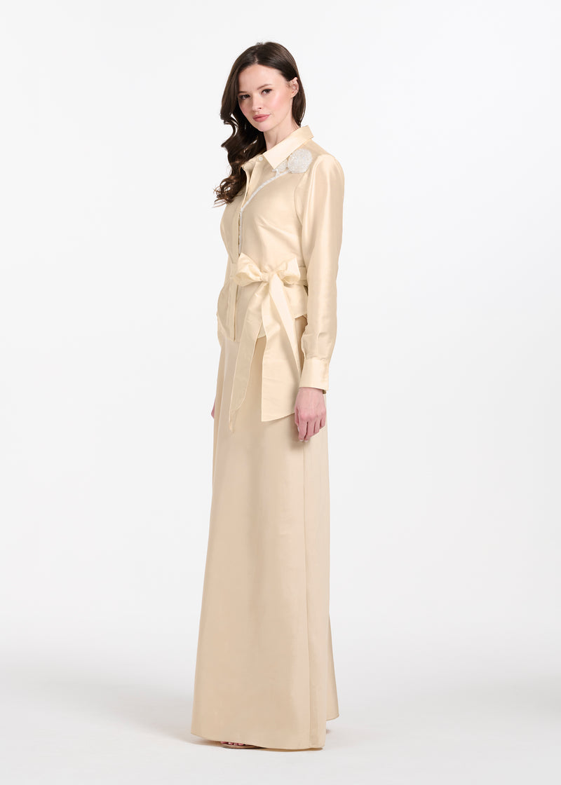 TAFFETA BLOUSE WITH CRYSTAL PEONY CHAMPAGNE