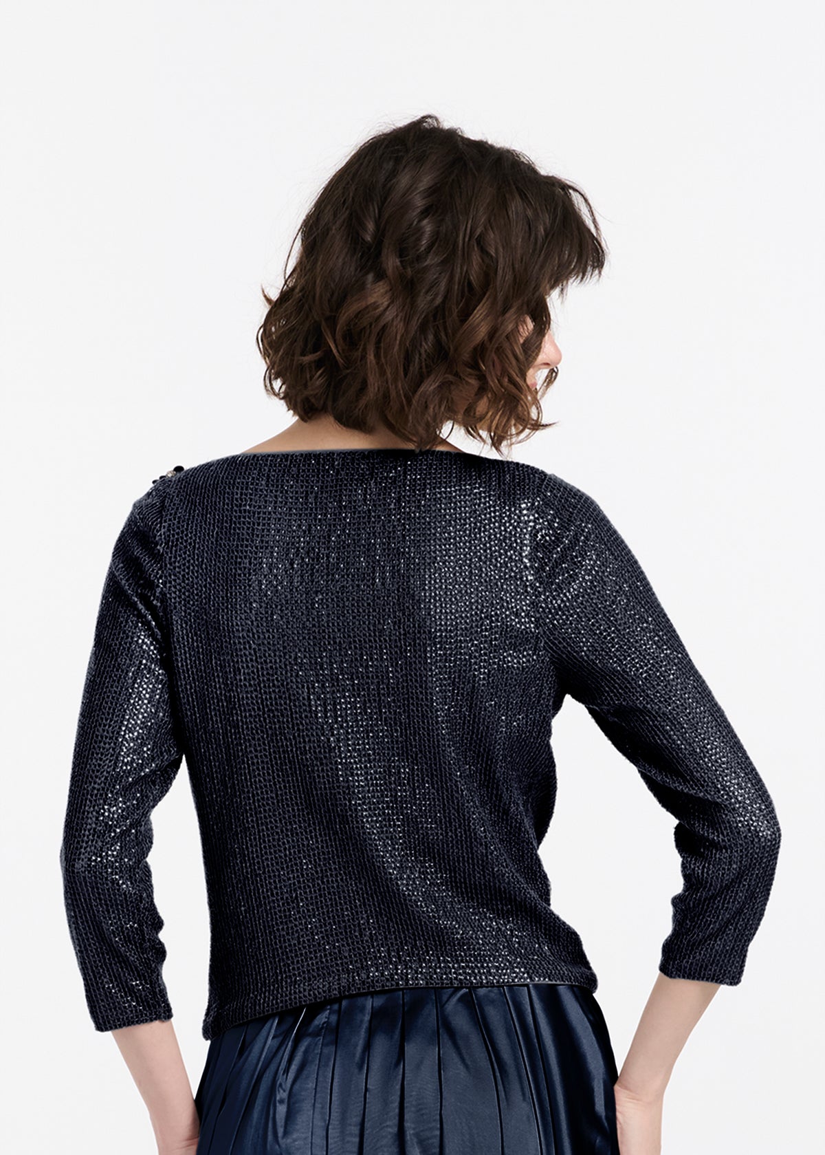 Sequin Top With Pailette Flowers Silver