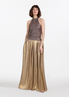 Lamé Chiffon Pleated Ballgown Skirt - Gold