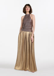 Lamé Chiffon Pleated Ballgown Skirt - Gold