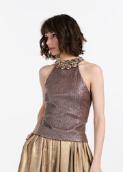 Sequin Halter With Pailette Flowers Navy