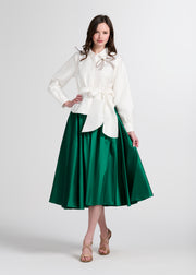 CRYSTAL BOW APPLIQUE BLOUSE IN SOFT TAFFETA BLACK