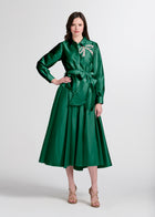 CRYSTAL BOW APPLIQUE BLOUSE IN SOFT TAFFETA BLACK