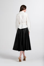 CRYSTAL BOW APPLIQUE BLOUSE IN SOFT TAFFETA IVORY