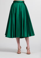 Tea Length Pleated Soft Taffeta Midi Skirt Emerald