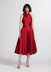 TAFFETA 3D APPLIQUÈ FLORAL SHELL RED
