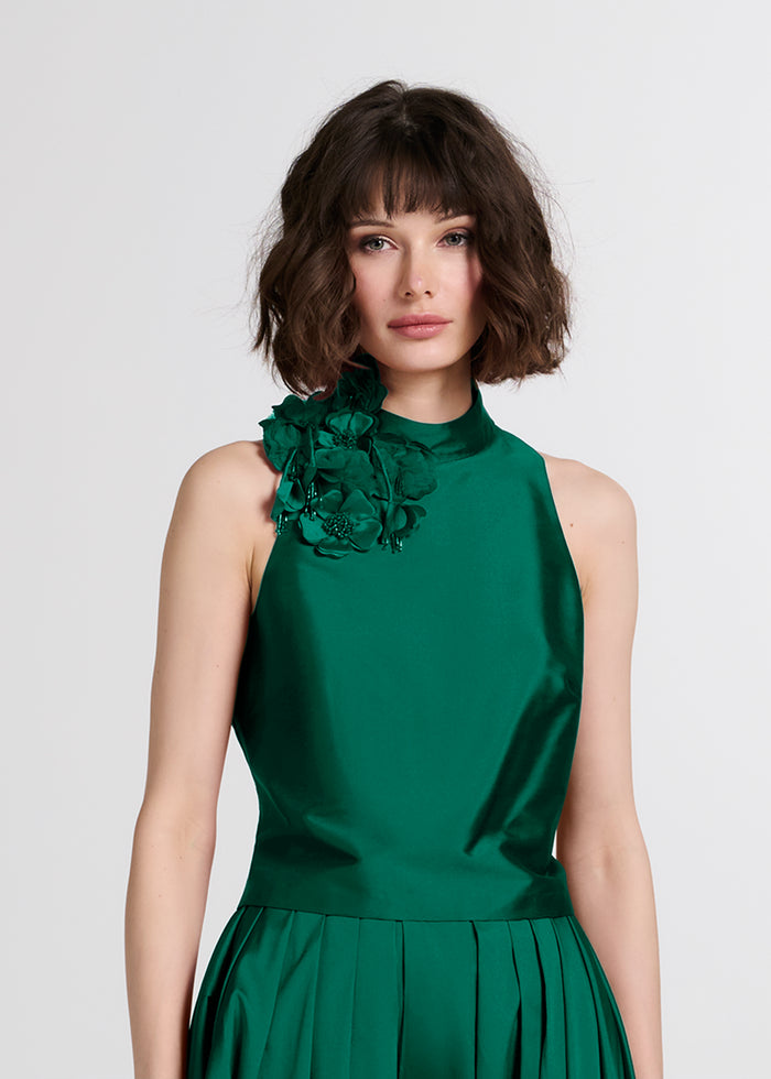 Taffeta 3D Appliquè Floral Shell Emerald
