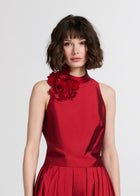 TAFFETA 3D APPLIQUÈ FLORAL SHELL RED