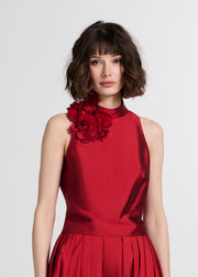 TAFFETA 3D APPLIQUÈ FLORAL SHELL RED