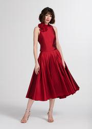 TAFFETA 3D APPLIQUÈ FLORAL SHELL RED